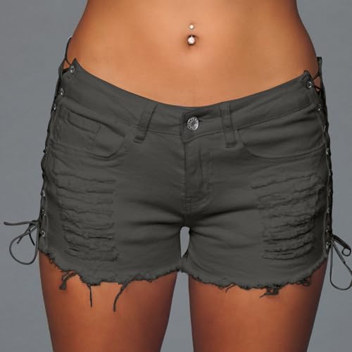 Cut Off Jeans Shorts for Women Casual Side Tie Low Rise Frayed Raw Hem Baggy Denim Shorts 2025 Sexy Club Wide Leg Pants2