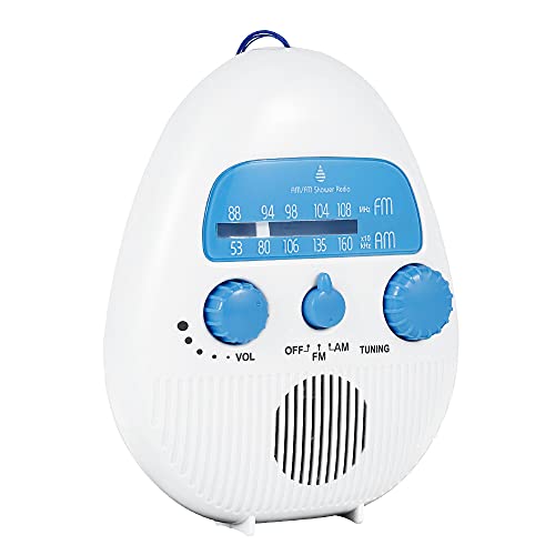 Caffney FM/AM Mini Shower Radio Powerful Bass Travel Portable Waterproof Hanging Music Speaker