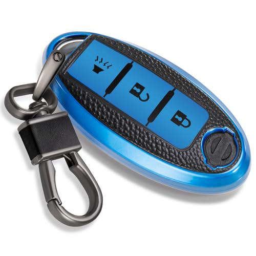 Image of Car Key Fob Cover for Nissan Kicks, Leather-Style Tab, Blue