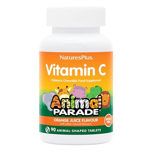 NaturesPlus Animal Parade Sugar-Free Children's Vitamin C Supplement, Natural Orange Flavour - Immune Support and More - Vegan, Gluten Free - 90 Chewable Animal Shaped Tablets