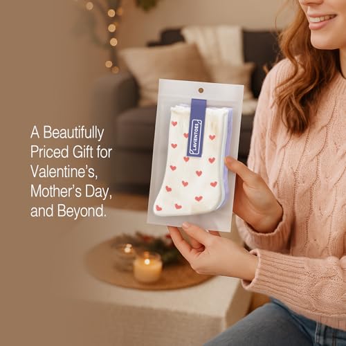 Women’s Cute Heart Pattern Crew Socks – 3 Pairs Colorful Novelty Gift Set – Soft Cotton Cozy Socks for Casual Wear4