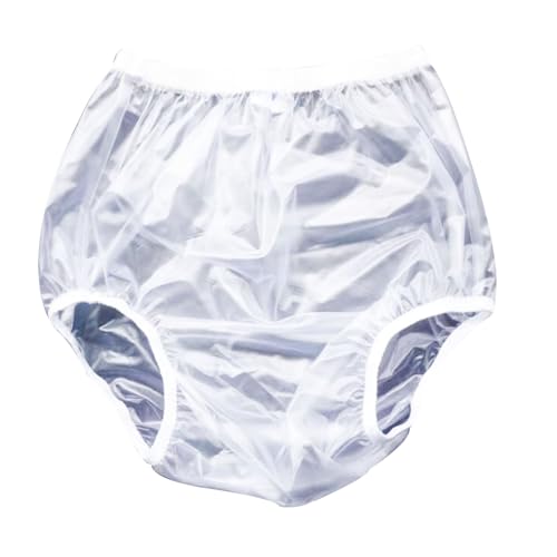 Culotte Incontinence Femme Slip Incontinence Homme Pantalon En Culotte Plastique PVC À Enfiler pour Adultes Imperméables Et Réutilisables,M,White