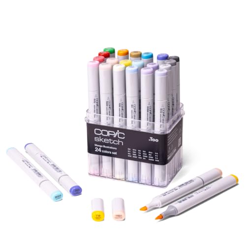 Copic Sketch 24-Color Alcohol Markers Set, Dual Tip Art Marker for Adults & Teens, Blendable Ink for Coloring, Drawing & Manga Illustration – Professional Quality Creative Collection