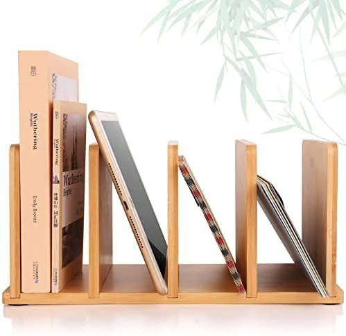 Siondoux Desk Organizer Mail Organizer Countertop File Sorter, Bamboo Desk File Organizer 4 Slots, Wooden Letter Holder for Envelope Document Storage Ipad, Desktop File Mail Holder for Office & Home