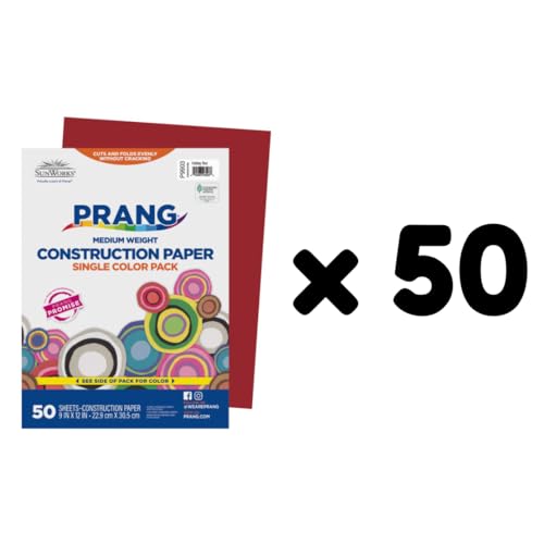 Image of Prang Construction Paper, 9 inch x 12 inch, Holiday Red, 50 /Pack, 50 Packs | Formerly SunWorks, Class Pack, 2500 Sheets Total, P9903