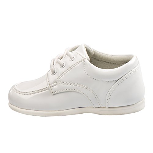 Josmo Baby Boys’ Dress Shoes – Casual Leatherette Derby Walking Shoes (Infant/Toddler), Size 6 Toddler, White Patent