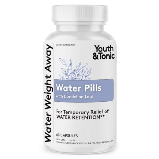 Youth & Tonic Natural Water Weight Away Pills for Belly Bloating Swelling & Water Retention - Herbal Diuretic Supplement for Women & Men - 60 Capsules with Potassium Caffeine Free