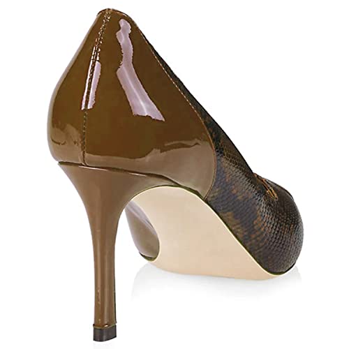 LEHOOR Women Snakeskin Stiletto High Heels Closed Pointed Toe Pumps Patchwork Cap Toe Slip on Stilettos Sandals 3 Inch Patent Sexy Thin High Heels Snake Print Party Dressy Wedding 4-11 M US4