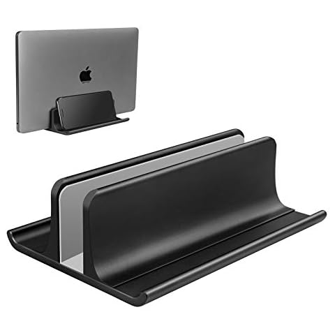 VAYDEER 【Sturdy Metal】 Vertical Laptop Stand Holder 3 in 1 Space-Saving Adjustable Desktop Aluminum Upright Rack for MacBook Pro Air, iPad, Notebook, HP, Dell, Microsoft Surface, up to 17.3" -Black Cover
