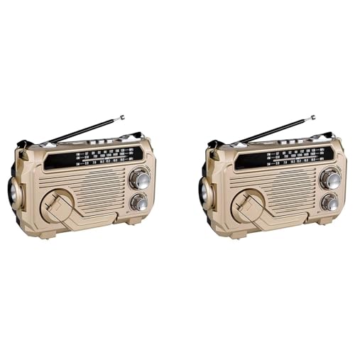 IJSDNVJNDX 2X Radio FM Am SW con Carga Solar, Receptor de Radio de Emergencia con Manivela, Bluetooth 5.2, Compatible con TF, USB, Color Dorado