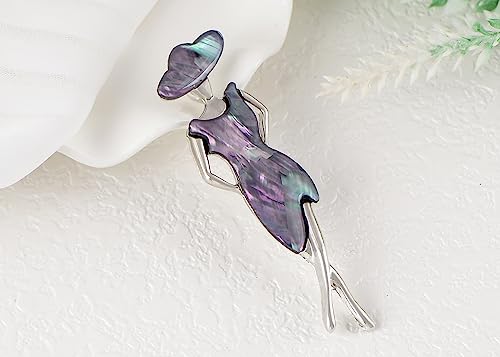 Image of Alilang Elegant Lady Women Dancer Brooch Silvery Tone Abalone Shell Lapel Pins & Pendant for Wedding Bridal