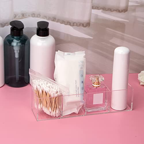 Image of Acrylic Drawer Organizer 4-Section Clear Plastic Makeup Organizer Storage Container Acrylic Cube for Vanity Makeup Brush, Beauty Accessories-10x2.5x2.3 Inch