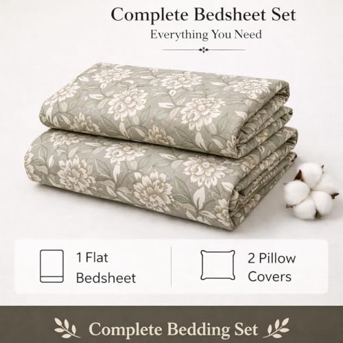 Image of Bedsheet for King Bed Include Pillow Covers | Ivory Bloom Elegance Premium Bedding | Pure Cotton 144 Thread Count|108x108 inch - Ivory Bloom Elegance
