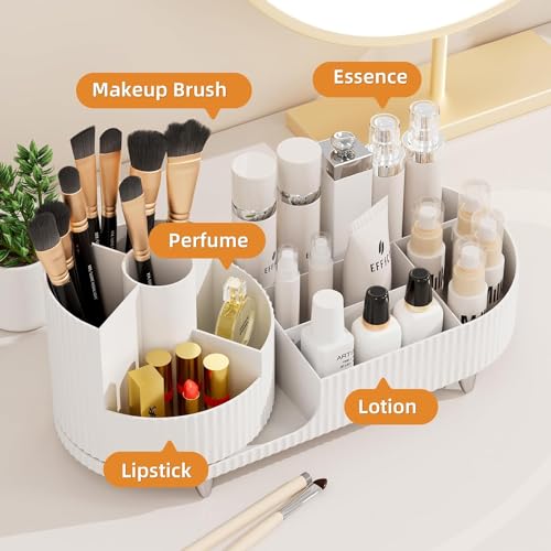 Image of BIG MAKE UP BOX,Large Cosmetic Storage Case with 360 Degree Rotating Organizer, 9 Slot Makeup Brush Holder, Beauty Makeup Organizer for Bathroom, Countertop, Vanity.