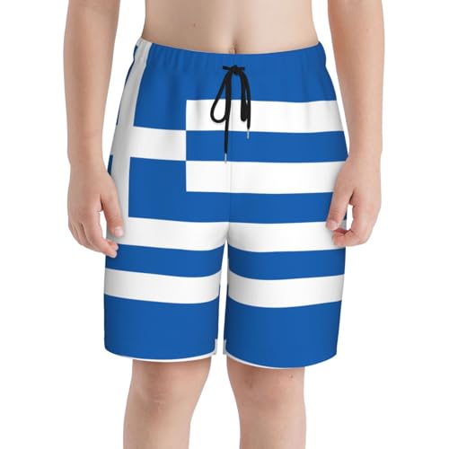 Greek Flag Youth Beach Pants, Soft and Breathable, with Drawstring Waist, Suitable for Sports and Leisure.3