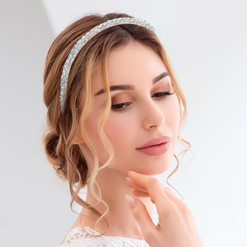 Flayem Rhinestone Headband Wedding Bridal Hair Hoop Narrow Crystal Headband Party Holiday Daily Hair Accessories for Women and Girls (White) - Image 4