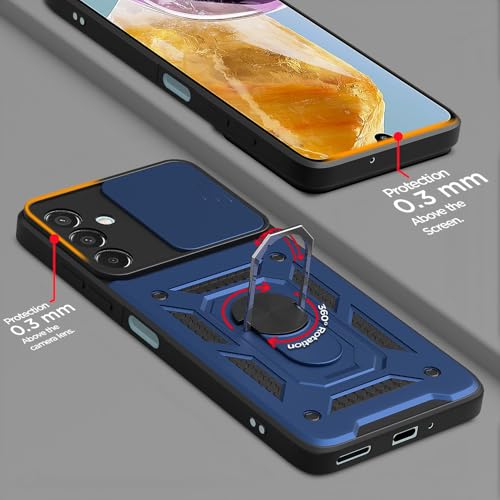 Image of Outlouders Back Cover for Samsung Galaxy M35 5G | D10 Tough Armor 360 Protection Case with Sliding Camera Shield & Ring Holder Stand Bumper Case (Blue)