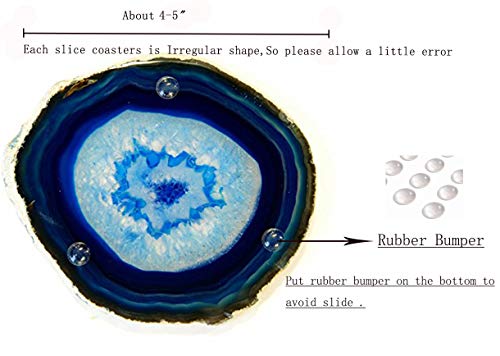 Jic Gem Extra Blue 4-5" Dyed Color Natural Agate Coasters Polished Geode Stone Coasters Agate Agate Slices Set Of 4 With Protective Rubber Bumper Home Decorative #TOP2