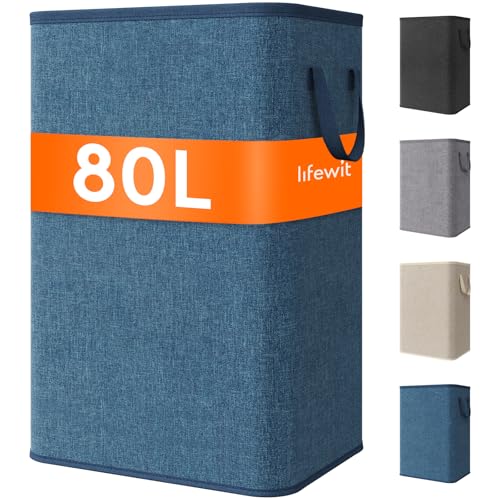 Lifewit 80L Large Laundry Basket with Handles, Dark Blue