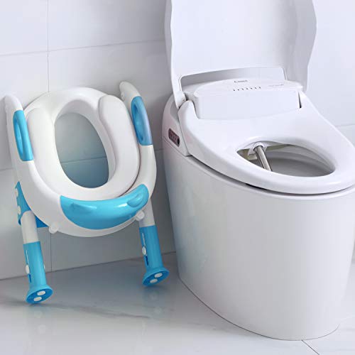 Victostar Potty Training Seat with Step Stool Ladder, Foldable Potty Training Toilet for Kids Boys Girls Toddlers-Comfortable Cushion Safe Handle Anti-Slip Pads - Thumbnail 2