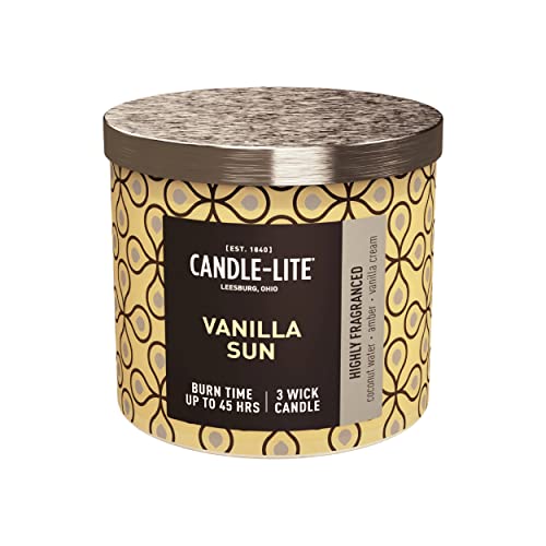 Candle-Lite Premium Vanilla Sun Scent, 14 Oz. 3-Wick Aromatherapy Candle With Up To 45 Hours Of Burn Time, Yellow #TOP14