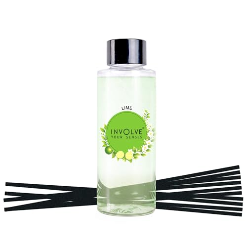 Image of Involve Lime Reed Diffuser Refill with Free 10 Reed Sticks - 120 ml | Long-Lasting Home Aroma Diffuser for Living Room, Bedroom & Gifting | Home Decor | Home Fragrance | Diffuser for Home