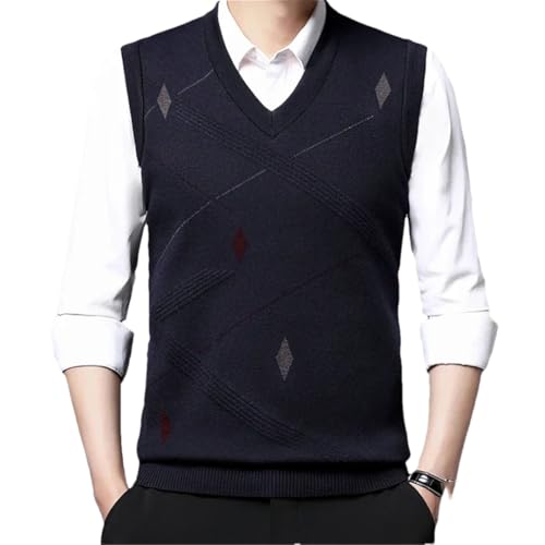 Men's Wool Plaid Knitted Pullover Sweater Casual V-Neck Casual Business Outwear Tops