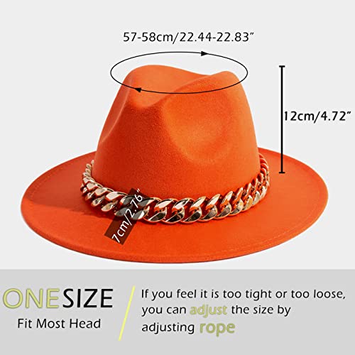 Gossifan Men & Women Belt Buckle Fedora Hat Wide Brim Floppy Panama Hat-Chain Belt Orange #TOP3