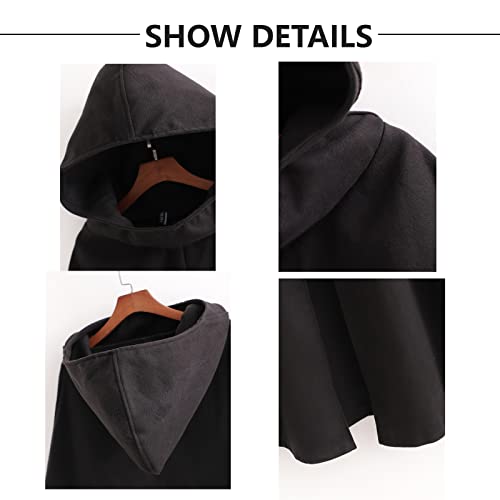 Ethbox Autumn Do Hooded Woolen Coat Fashion Aesthetics Women's Autumn And Winter Women's Mid-Length Cloak (Black,Medium) #TOP3