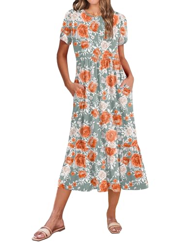 Image of Zeagoo Women Summer Midi A Line Dress Short Sleeve Casual Flowy Tiered Beach Long Sundress with Pockets 2026 Vacation Travel