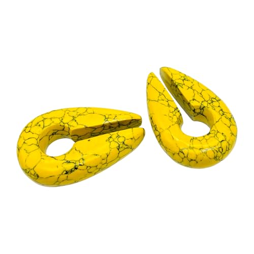 Yellow Turquoise Stone Ear Weights Keyhole Hanger – Handmade Stone Gauges for Stretched Ears – Tribal Saddle Style Body Piercing Jewelry – Pair (8 mm (0 g))