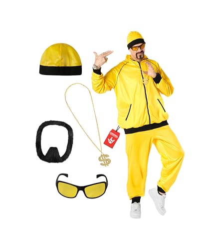 Morph Mens Track Suit Costume Yellow Hip Hop Outfit for Men 2000s Rapper Gangster Halloween Costumes For Men L
