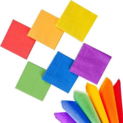 Whaline 120 Pieces Multicolor Rainbow Cocktail Paper Napkin Beverage Luncheon Napkins 2 Ply for Party Decoration
