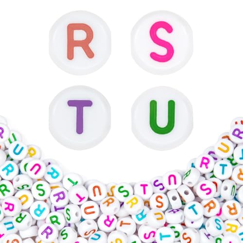 2and5 360Pcs R S T U Letter Beads 4X7mm Colorful Individual Alphabet Acrylic White Round Beads Plastic Loose Bulk for Friendship Bracelets Making Necklaces Key Chains DIY Jewelry Crafts Charms