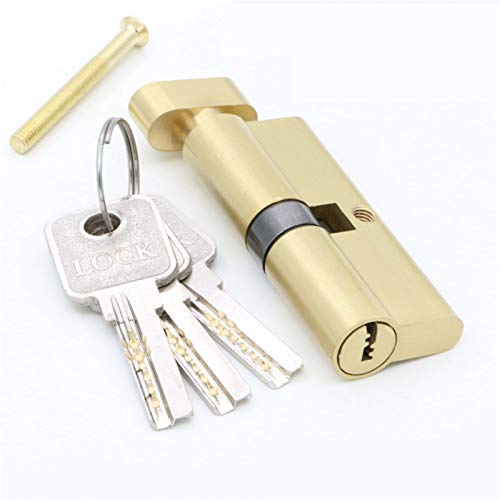 Bombin Cerradura Seguridad,Cilindro Cerradura Segu Accesorios Puerta Seguridad 70 75mm Cilindro Interior Oro Cobre Cerradura Con Llave Brass(DY70MM 3S)