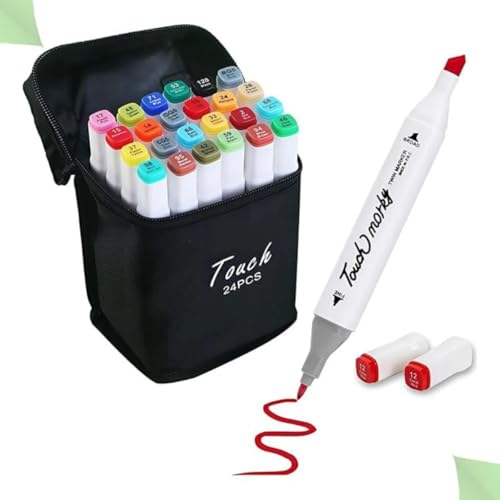 Canetinha Ponta Dupla para Colorir Kit Estojo de Canetas Escolar Marcador Coloridas Permanente Duas