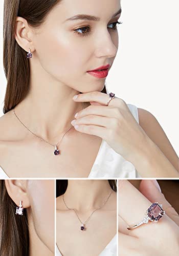 925 Sterling Silver Cz Zircon Simulated Morganite Necklace Earrings Ring For Women, Cubic Zirconia Octagon Asscher Cut Nano Brown Gemstone S925 Palladium Plated Pendant Stud Band Jewelry Set With Gift Box (8) #TOP4