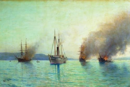 Tableau La destruction du paquebot Grand-Duc Constantin Lagorio déco 60x90cm