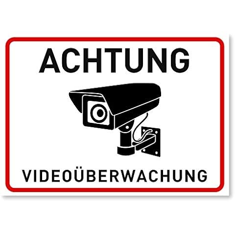 3 x Aufkleber Videoüberwachung - A6 (14,8 x 10,5 cm) - Schild - Hinweisschild - Warnschild - Achtung Videoüberwachung für Fenster und Türen - Warnhinweis für außen - V2 Cover