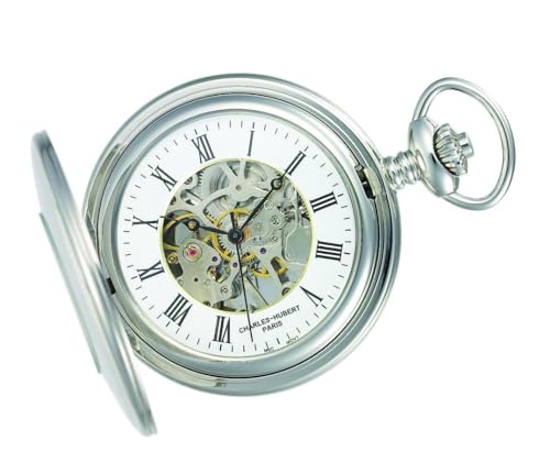 Charles Hubert DWA006 Men's Pocket Watch, Mechanical Hand-Wound, Skeleton, Silver