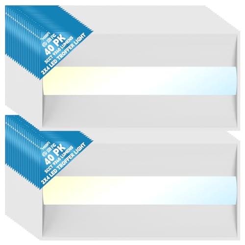 Msbfi 40Pack 2x4 LED Troffer Center Basket Panel,5 Color Tunable 3500K/4000K/5000K,Watt Adjustable,50W/60W/72W-Up to 10800 Lumens,0-10V Dimmable Recessed Back-Lit Drop Ceiling Light,ETL Qualified