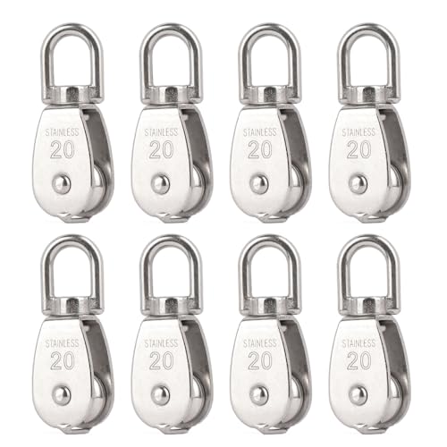 M20 Single Pulley Snatch Block Lifting Crane Swivel Hook, 304 Stainless Steel, 1/4" Rope x 3/4" Sheave, 165 lbs Load (M20-8PCS)