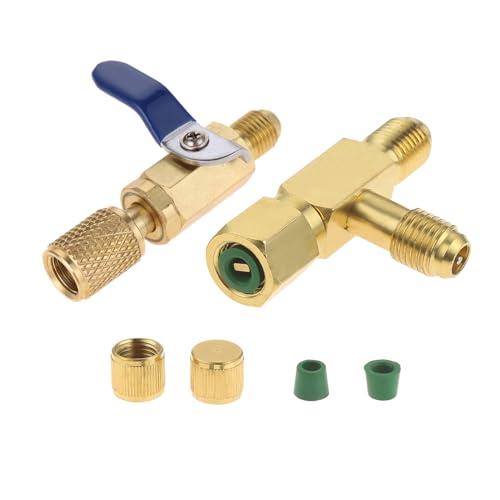 Image of Mtsooning Air Conditioner Ball Valve 1/4" SAE Adapter Straight Refrigerant Valve Replacement for R134a R22 R12 R410a Charging hoses A/C HVAC Refrigerant