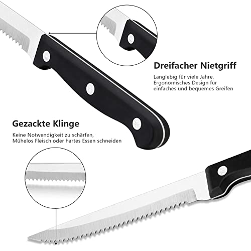 Foto von Homikit Steakmesser Set, 6-teilig Gezacktes Steakbesteck, Edelstahl Steak Besteck Messer für Haus Restaurant, Rostfrei & Spülmaschinenfest