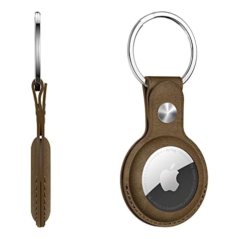 Top Layer Genuine Leather Case Cover for Airtags 2021 | Secure-Fit, Anti-Fall & Scratch Resistant | AirTag Keyring, AirTag Holder & Anti-Lost Protective Case for AirTags | Upgraded Version (Brown) Cover