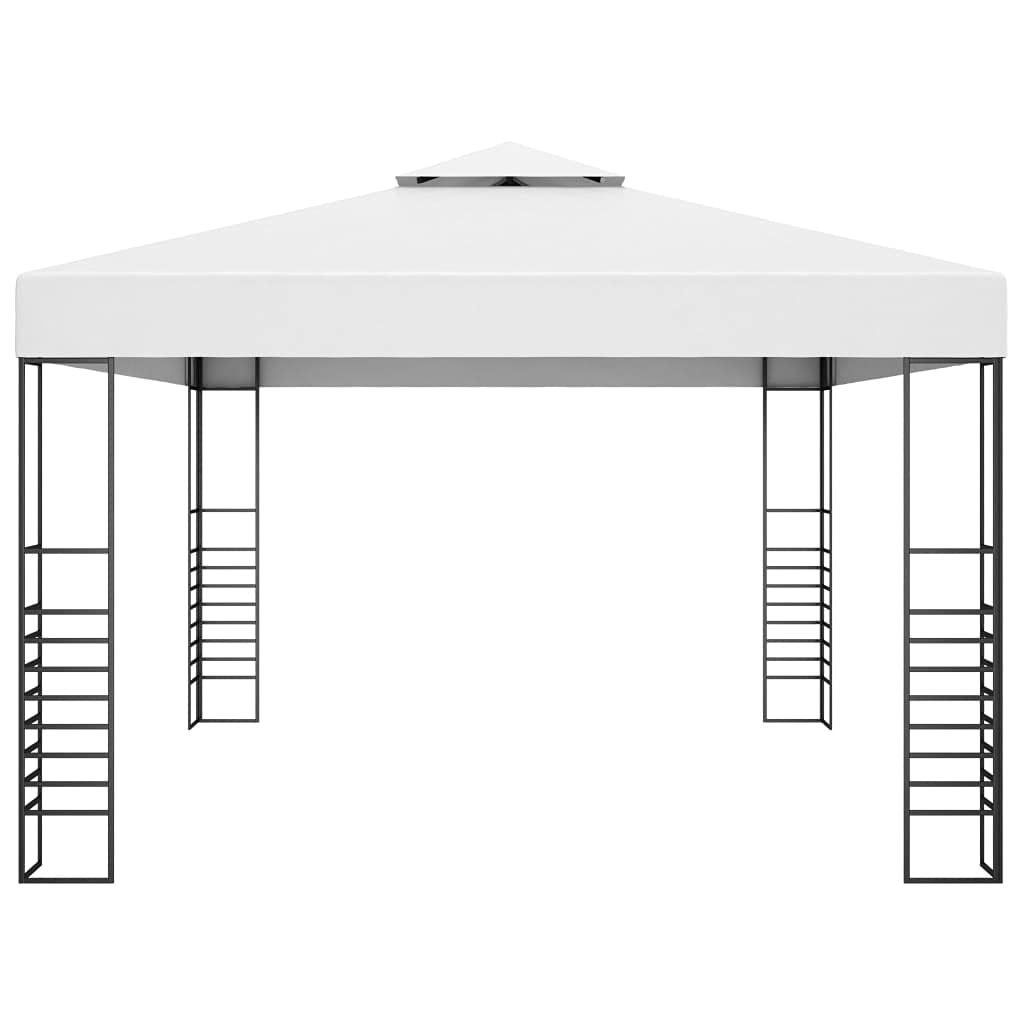 Pavillon mit LED-Lichterkette, 4x3x2,7 m, Weiß, wasserfestes Dach, pulverbeschichteter Stahl, Solarenergie, Garten Party Hochzeit Outdoor Canopy Gazebo