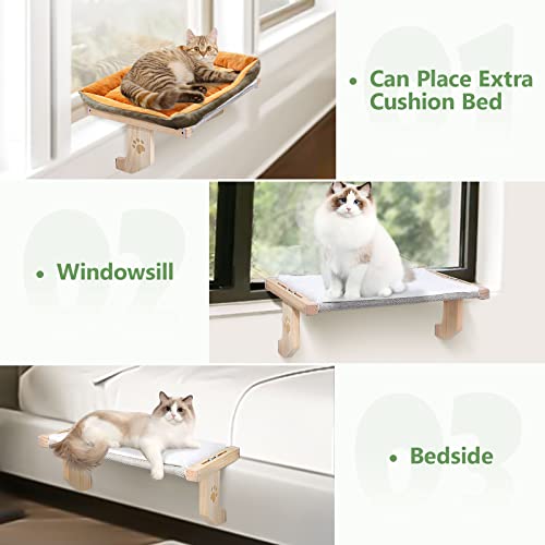 Spacnom Cat Sill Window Perch For Indoor Cats, Sturdy & Adjustable Cat Window Hammock With Two Removable Fabrics Mats, No Suction Cups Thickened Wooden Cat Bed For Windowsill And Bedside (Large) #TOP6
