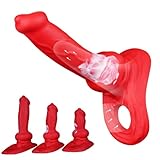 HXLXW Penismanschette mit Hodenring Realistischer Hundepenis Sleeve aus Flüssigsilikon Penisverlängerung Ejakulationskontrolle Extremer Dildo für Männer, Gay Paare Cock Sleeve Sexspielzeug（S)