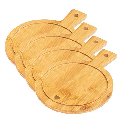 Westmark 697322EB - Set di 4 piatti in bambù, con manico e scanalatura, rotondi, superficie 19 x 14 cm, in bambù, tapas + Friends, colore: Marrone chiaro