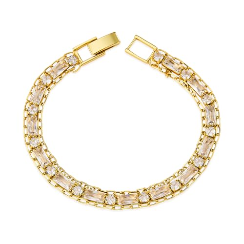Cicy Bell Womens Double Layered Link Bracelets 14k Gold Plated Cubic Zirconia Tennis Bracelets Sets Trendy Jewelry Gifts for Lover Mom Friends